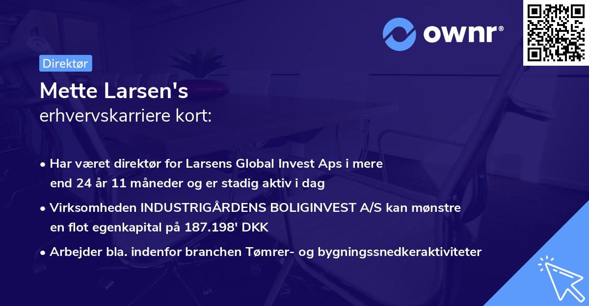 Mette Larsen's erhvervskarriere kort