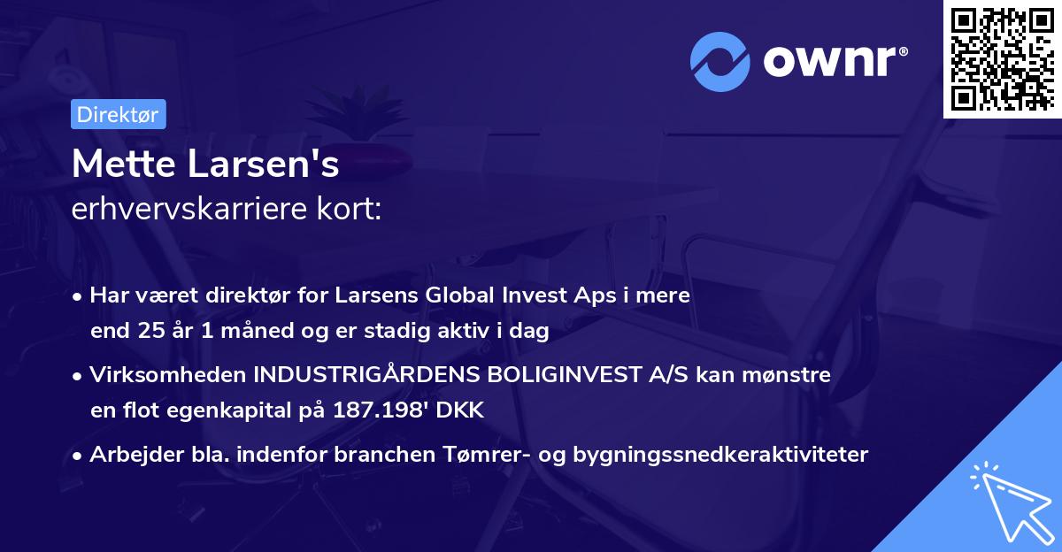 Mette Larsen's erhvervskarriere kort