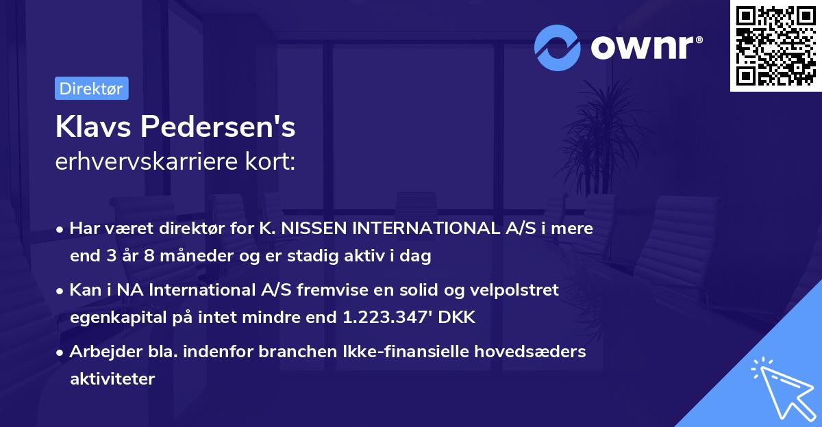 Klavs Pedersen's erhvervskarriere kort