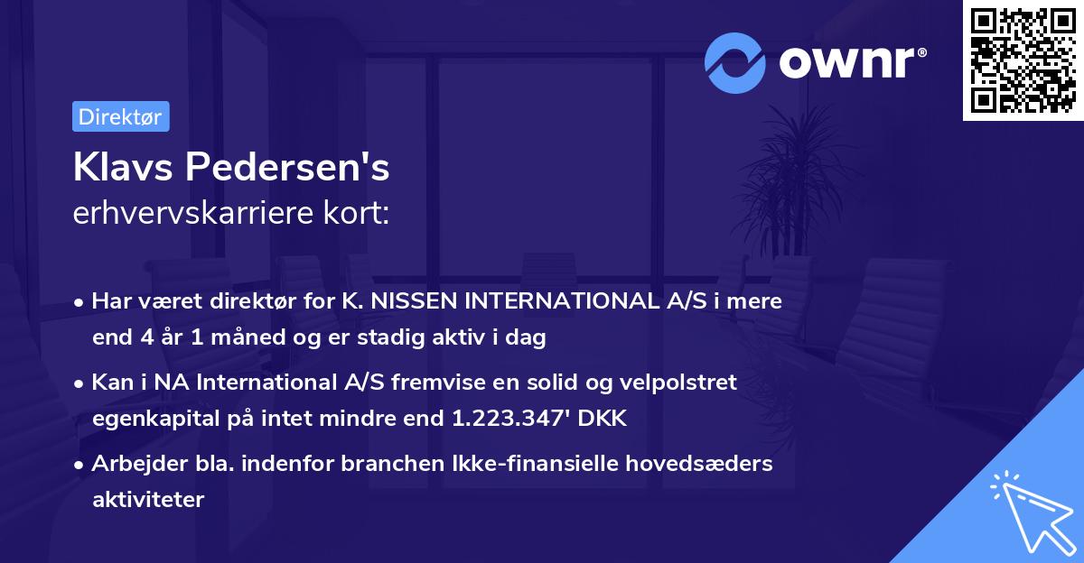 Klavs Pedersen's erhvervskarriere kort