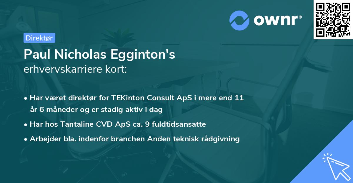 Paul Nicholas Egginton's erhvervskarriere kort