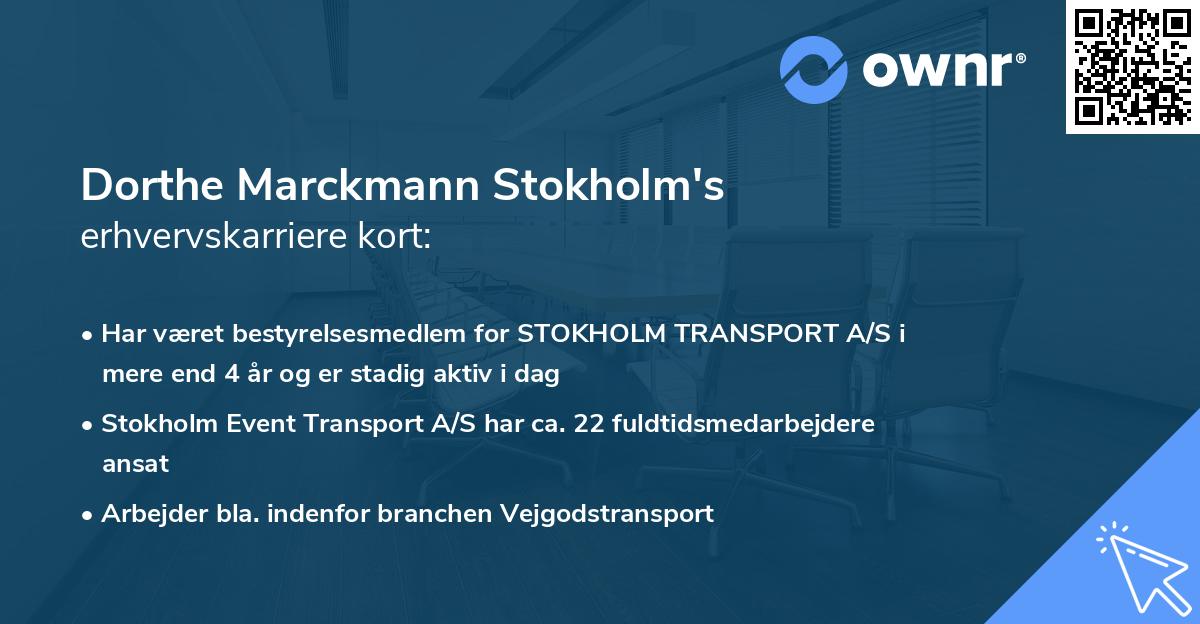 Dorthe Marckmann Stokholm's erhvervskarriere kort