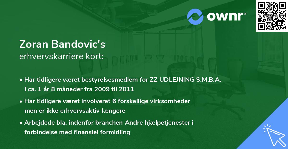 Zoran Bandovic's erhvervskarriere kort