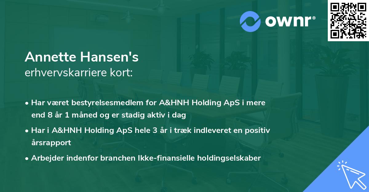 Annette Hansen's erhvervskarriere kort