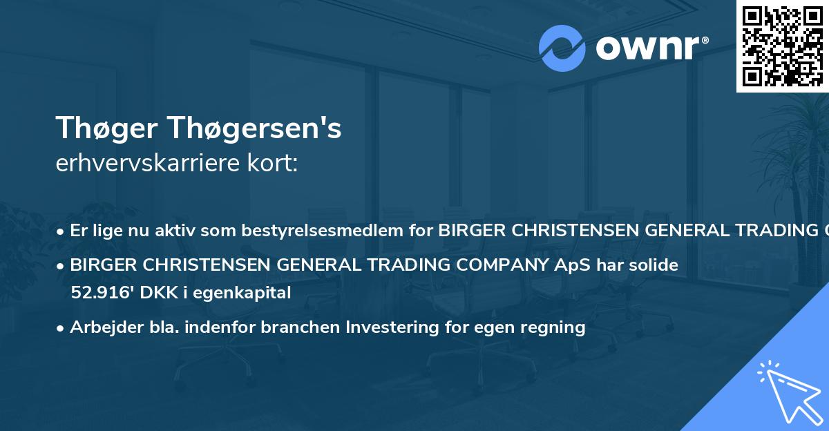 Thøger Thøgersen's erhvervskarriere kort