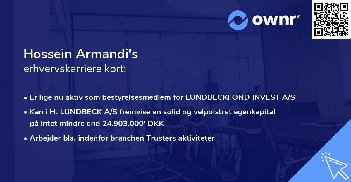 Hossein Armandi's erhvervskarriere kort