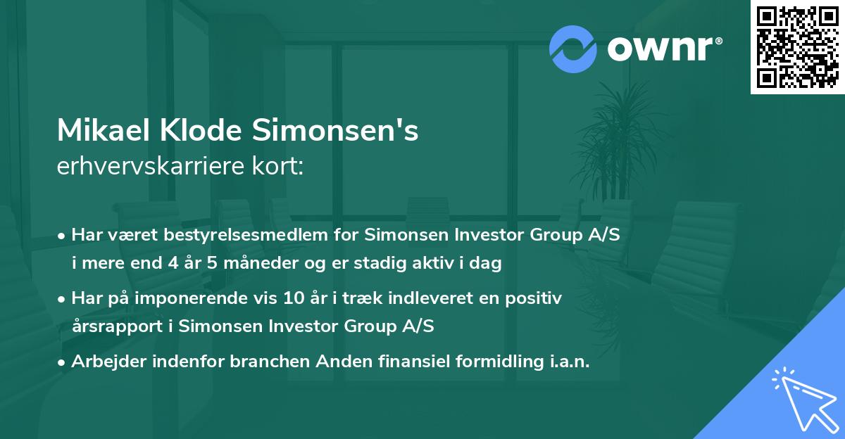 Mikael Klode Simonsen's erhvervskarriere kort