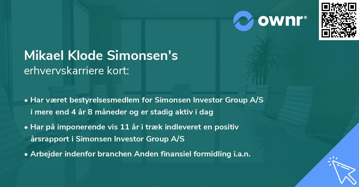 Mikael Klode Simonsen's erhvervskarriere kort