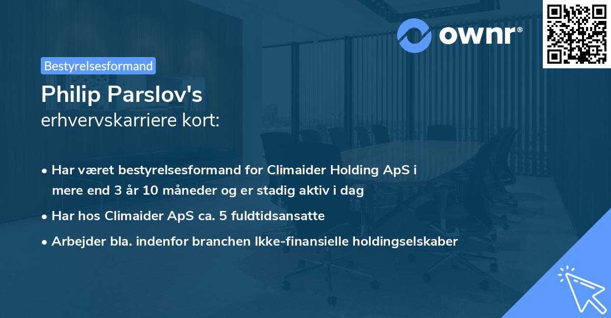 Philip Parslov's erhvervskarriere kort