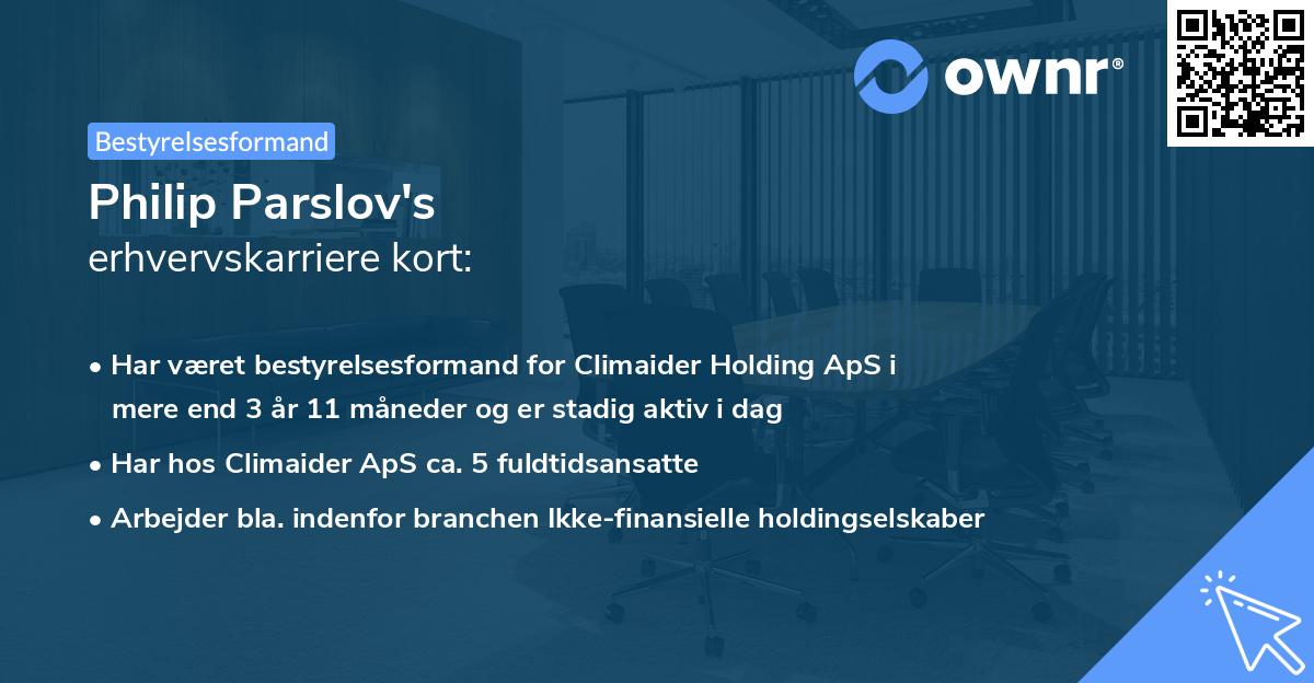 Philip Parslov's erhvervskarriere kort