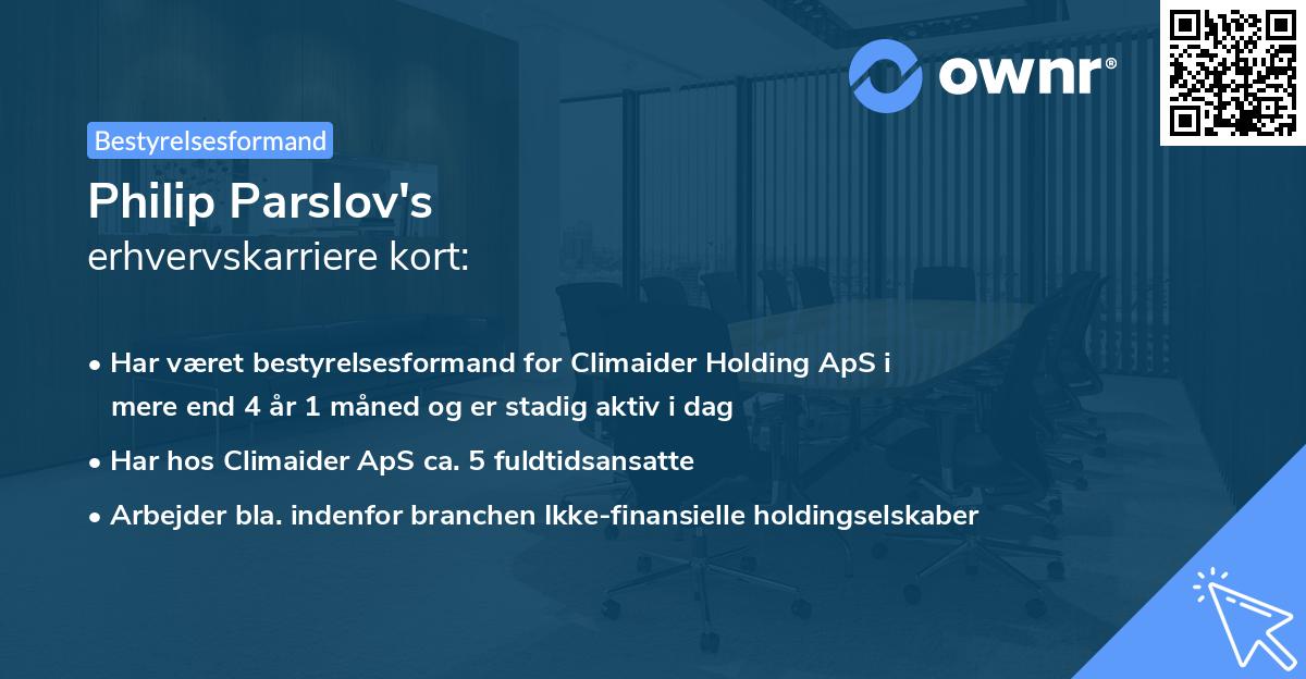 Philip Parslov's erhvervskarriere kort