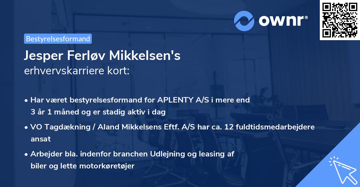 Jesper Ferløv Mikkelsen's erhvervskarriere kort