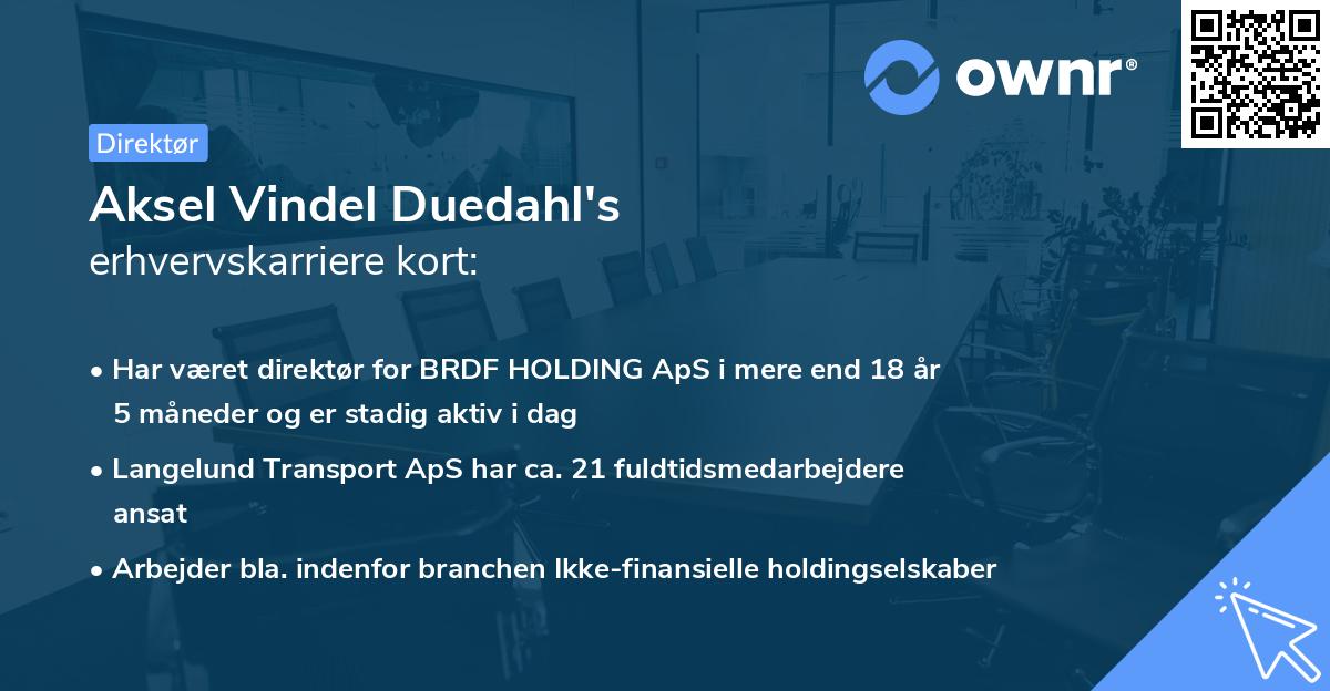 Aksel Vindel Duedahl's erhvervskarriere kort