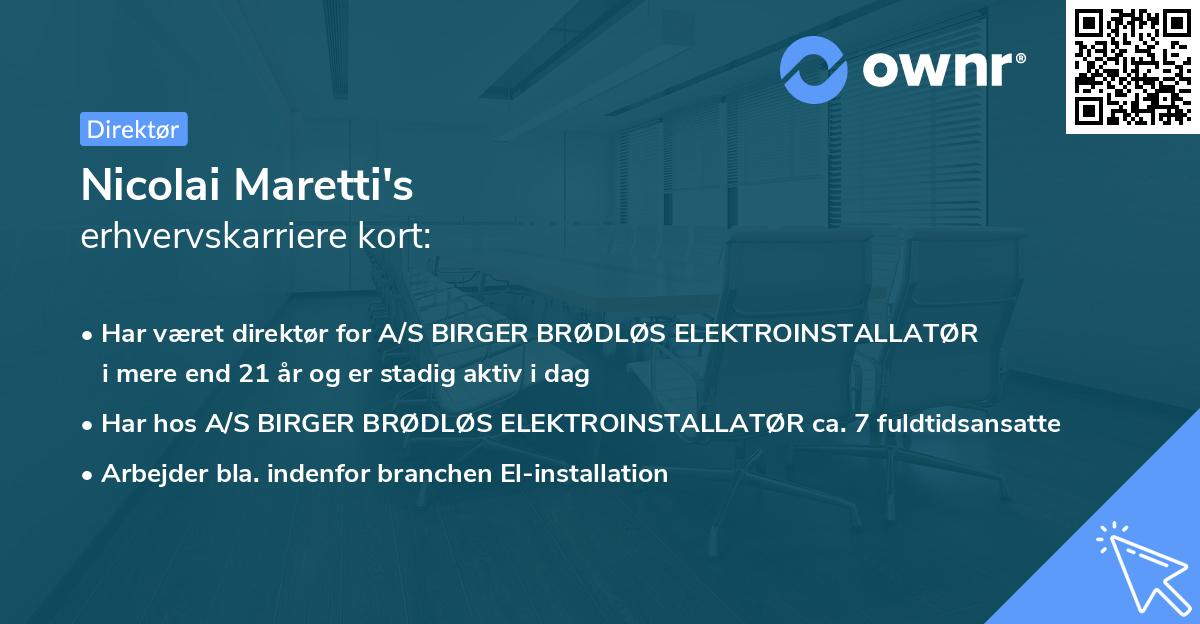 Nicolai Maretti's erhvervskarriere kort