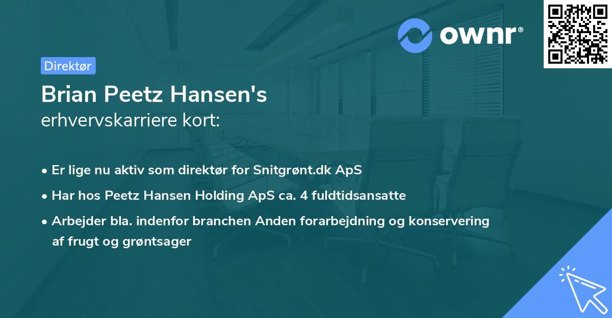 Brian Peetz Hansen's erhvervskarriere kort