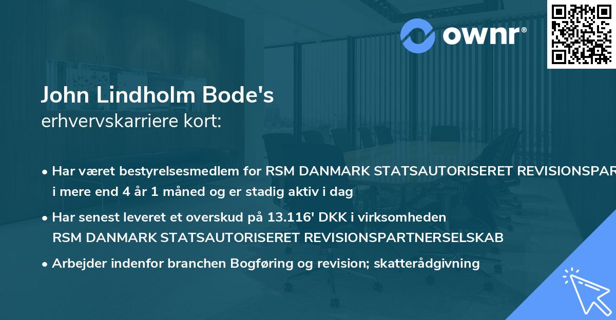 John Lindholm Bode's erhvervskarriere kort