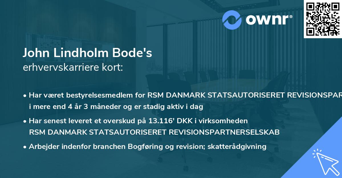 John Lindholm Bode's erhvervskarriere kort