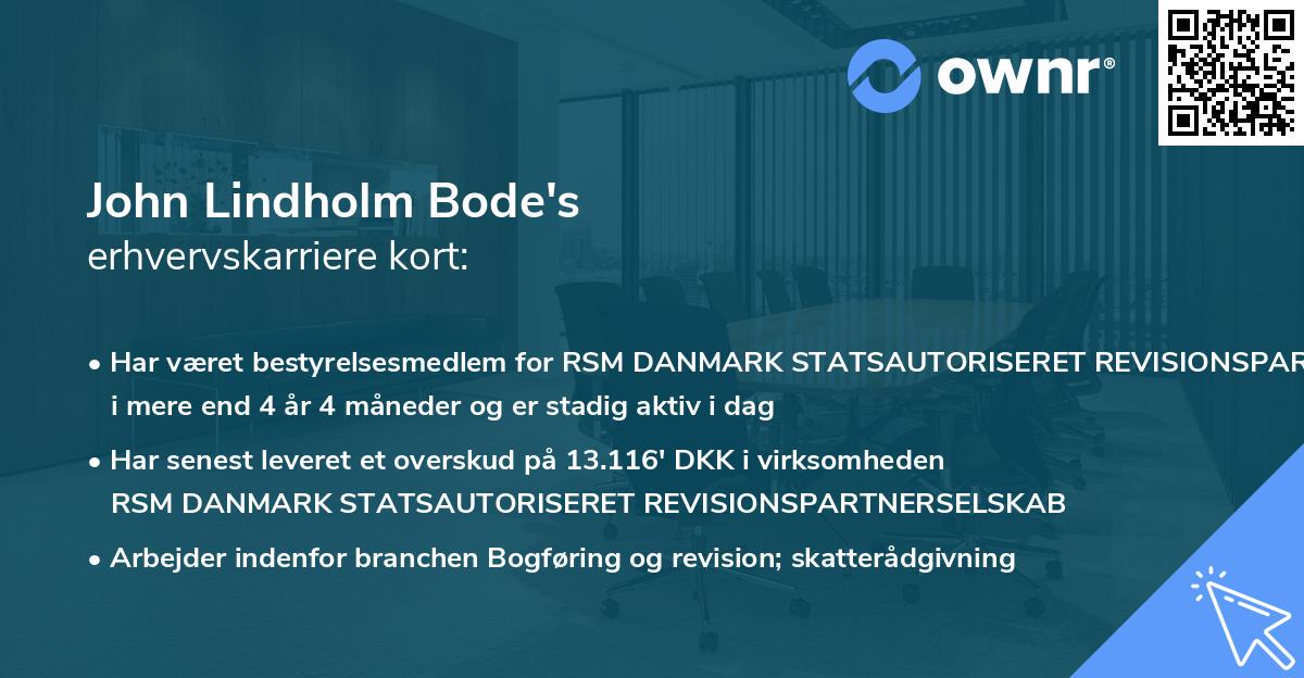 John Lindholm Bode's erhvervskarriere kort