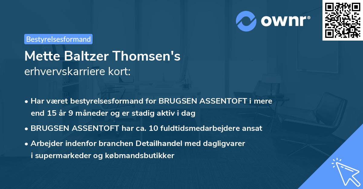 Mette Baltzer Thomsen's erhvervskarriere kort