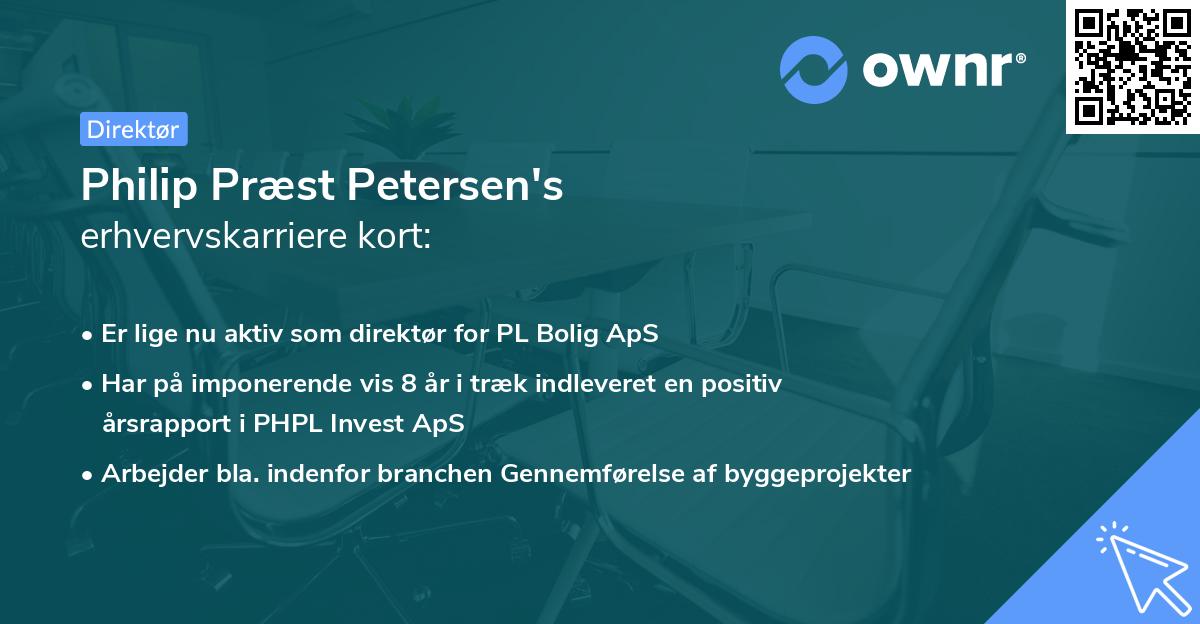 Philip Præst Petersen's erhvervskarriere kort