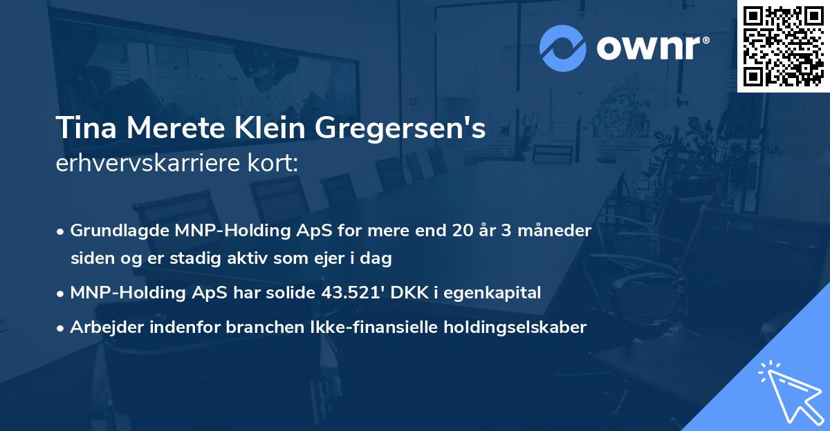 Tina Merete Klein Gregersen's erhvervskarriere kort