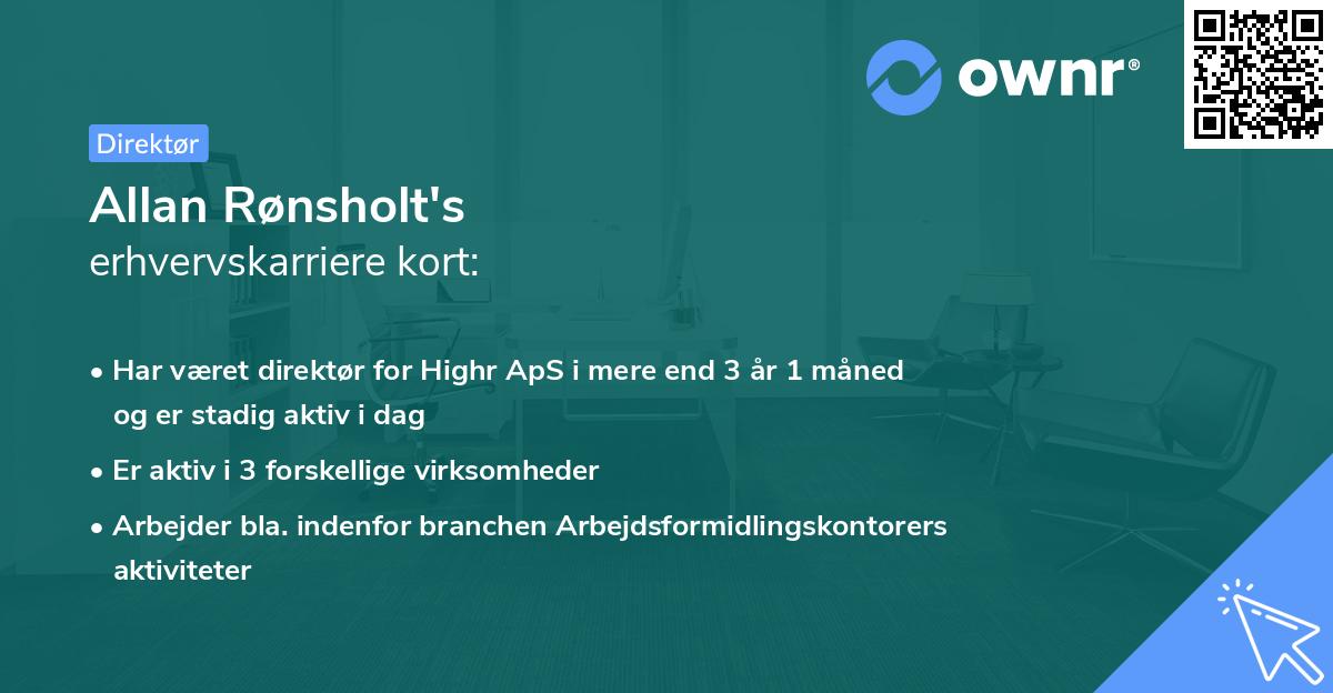 Allan Rønsholt's erhvervskarriere kort