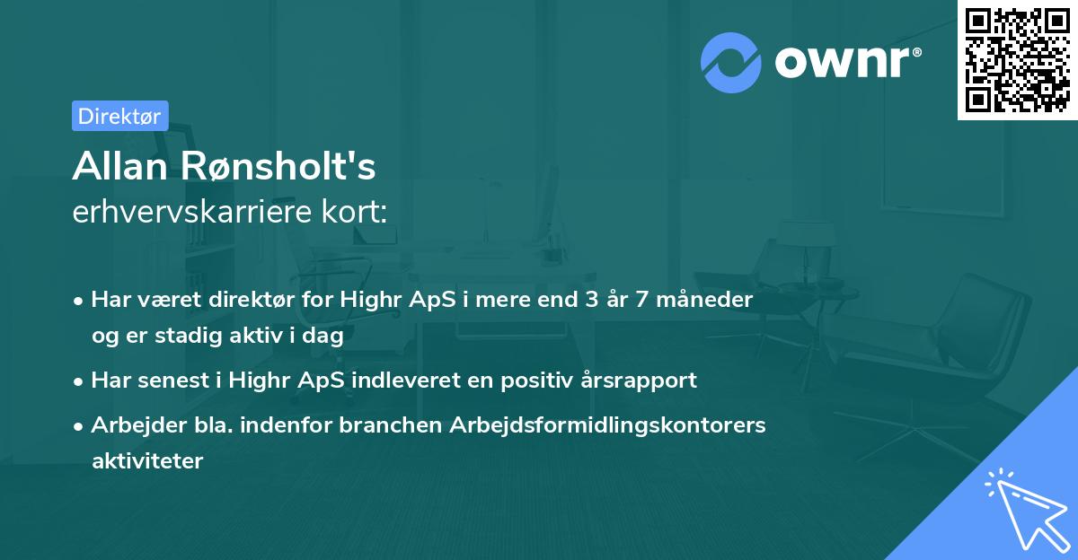 Allan Rønsholt's erhvervskarriere kort