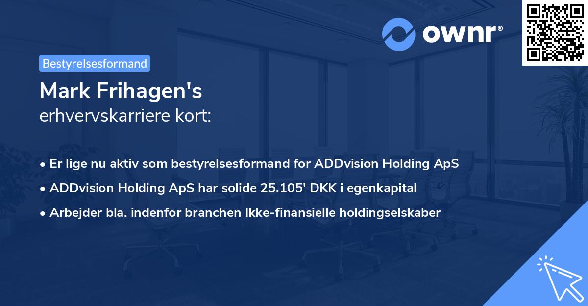 Mark Frihagen's erhvervskarriere kort