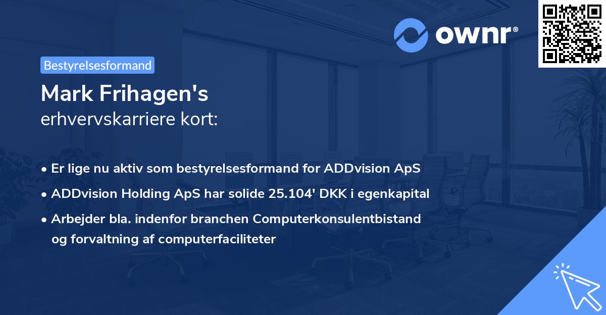 Mark Frihagen's erhvervskarriere kort