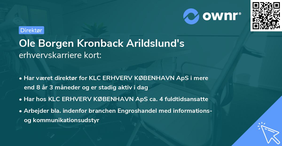 Ole Borgen Kronback Arildslund's erhvervskarriere kort