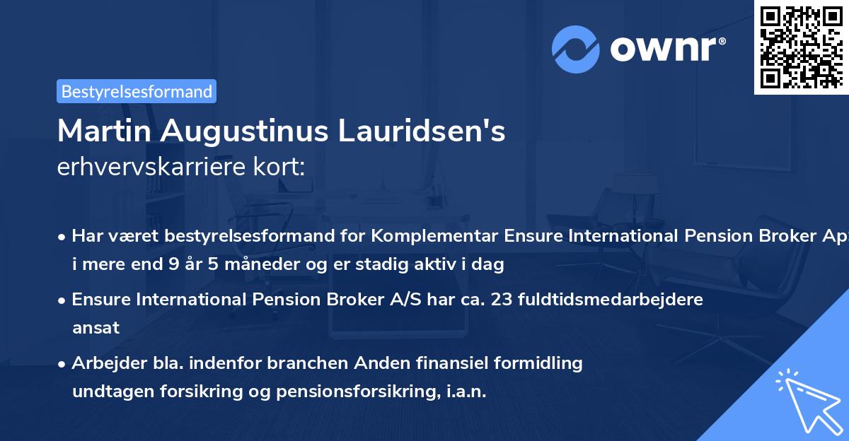 Martin Augustinus Lauridsen's erhvervskarriere kort