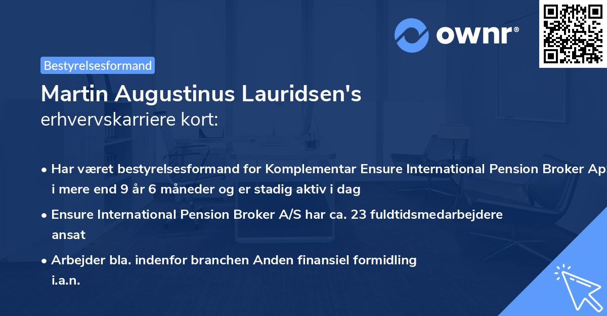 Martin Augustinus Lauridsen's erhvervskarriere kort