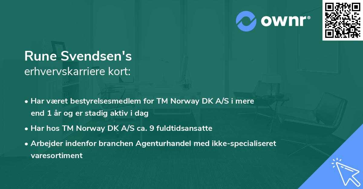 Rune Svendsen's erhvervskarriere kort