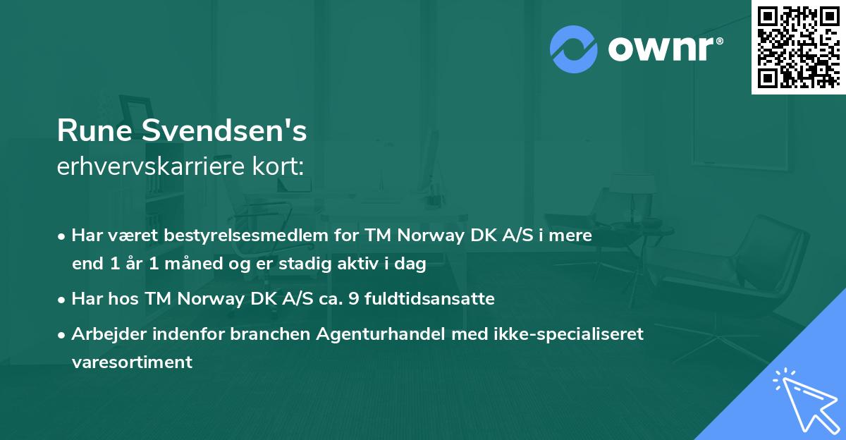 Rune Svendsen's erhvervskarriere kort