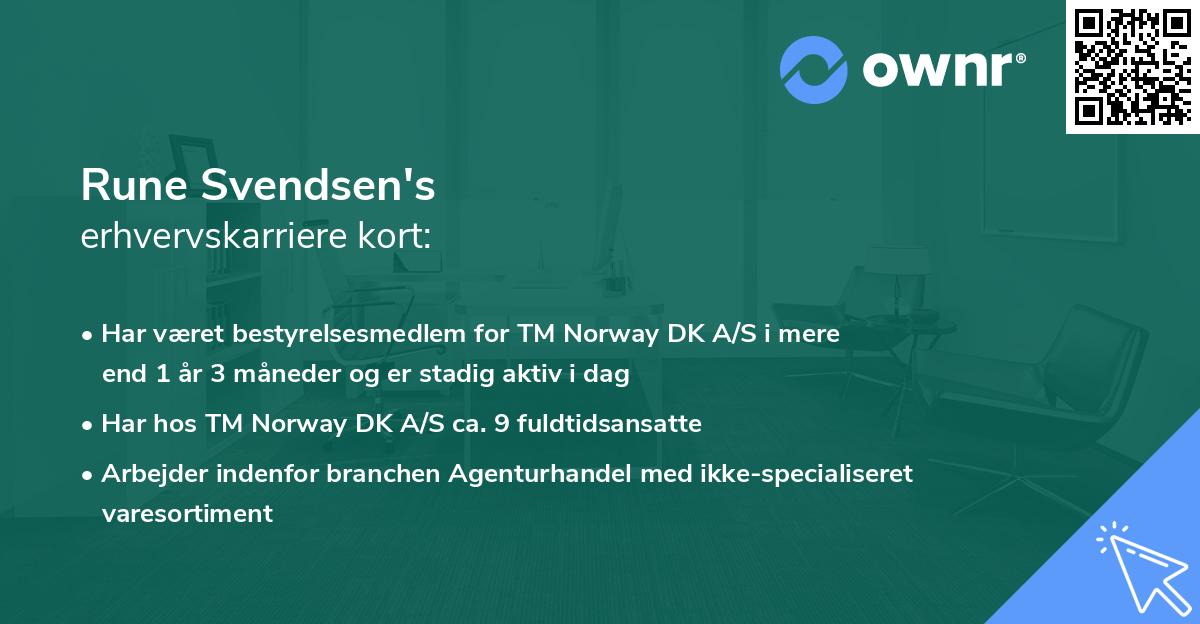 Rune Svendsen's erhvervskarriere kort