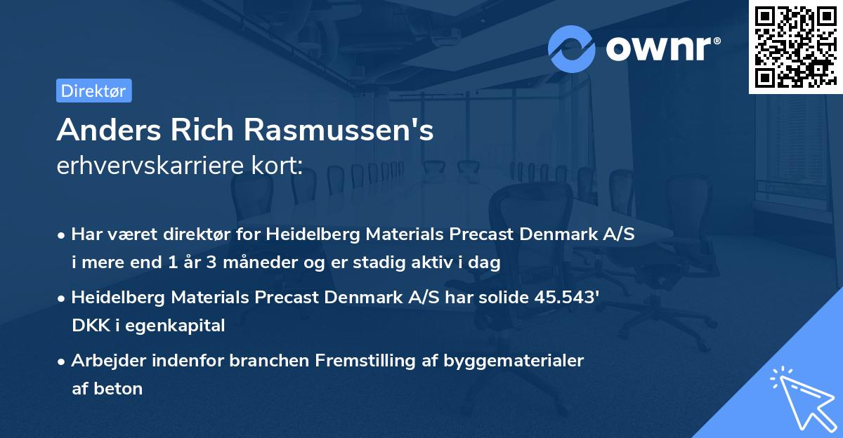 Anders Rich Rasmussen's erhvervskarriere kort