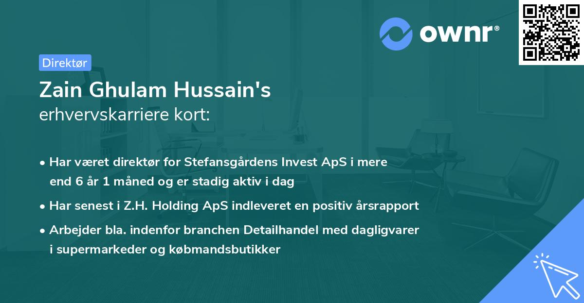Zain Ghulam Hussain's erhvervskarriere kort