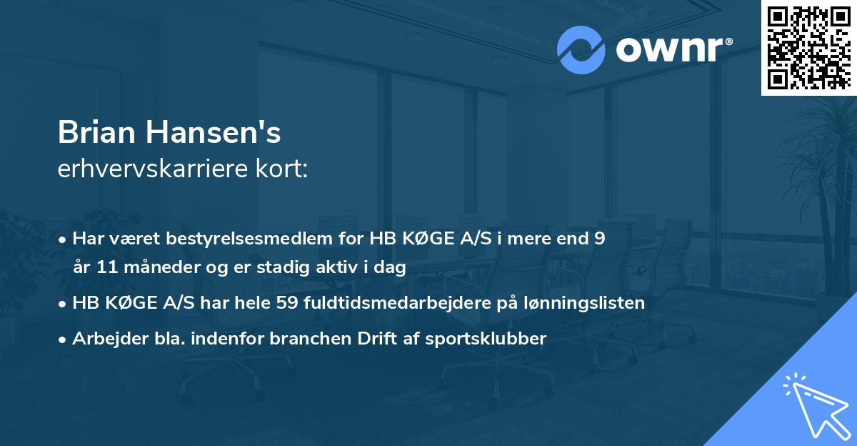 Brian Hansen's erhvervskarriere kort