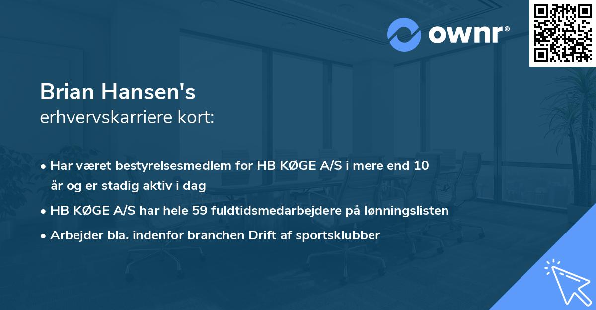 Brian Hansen's erhvervskarriere kort