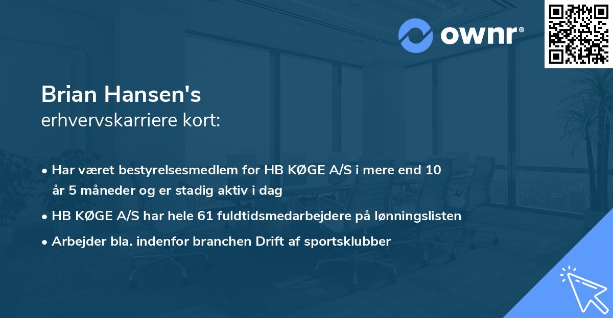 Brian Hansen's erhvervskarriere kort