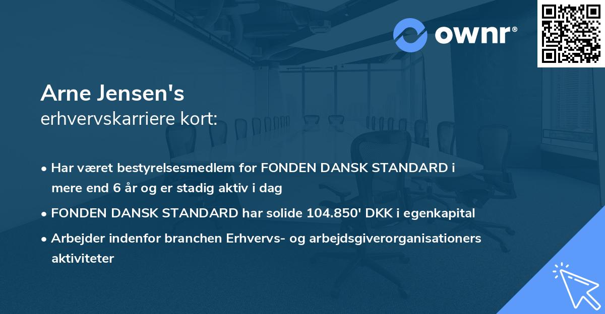 Arne Jensen's erhvervskarriere kort