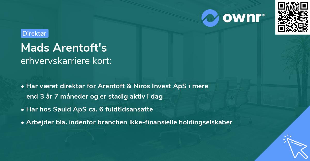 Mads Arentoft's erhvervskarriere kort