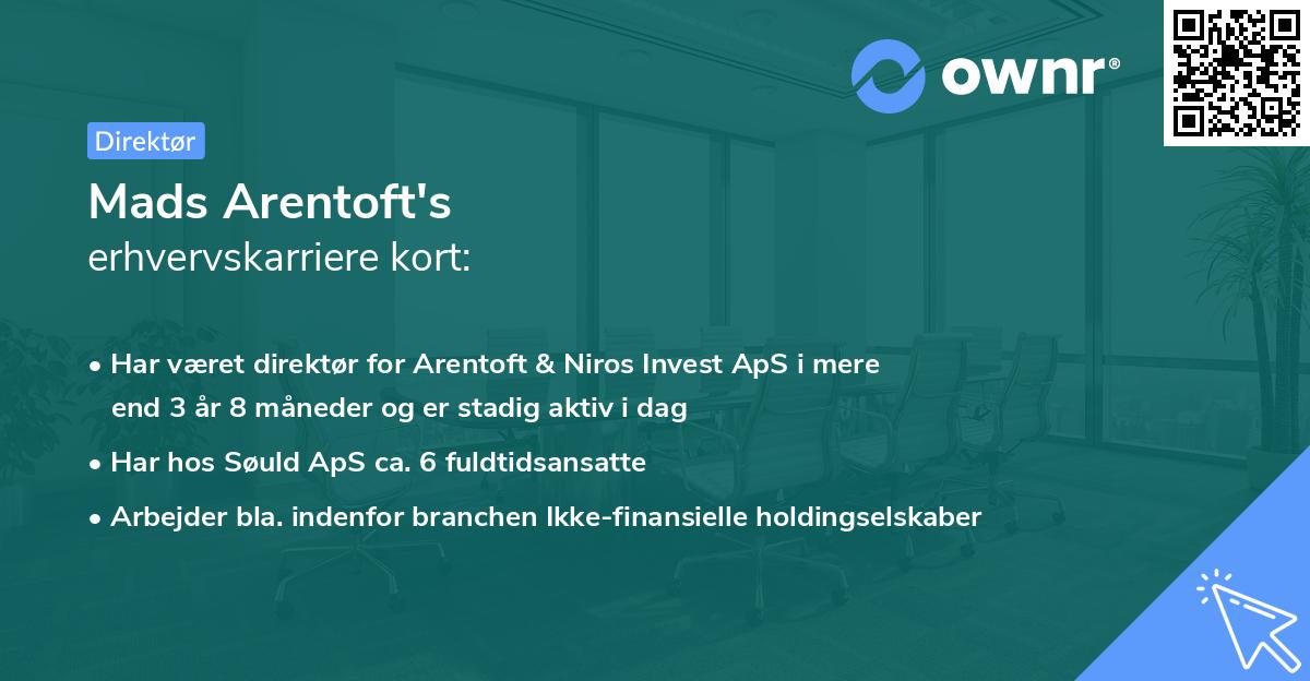Mads Arentoft's erhvervskarriere kort