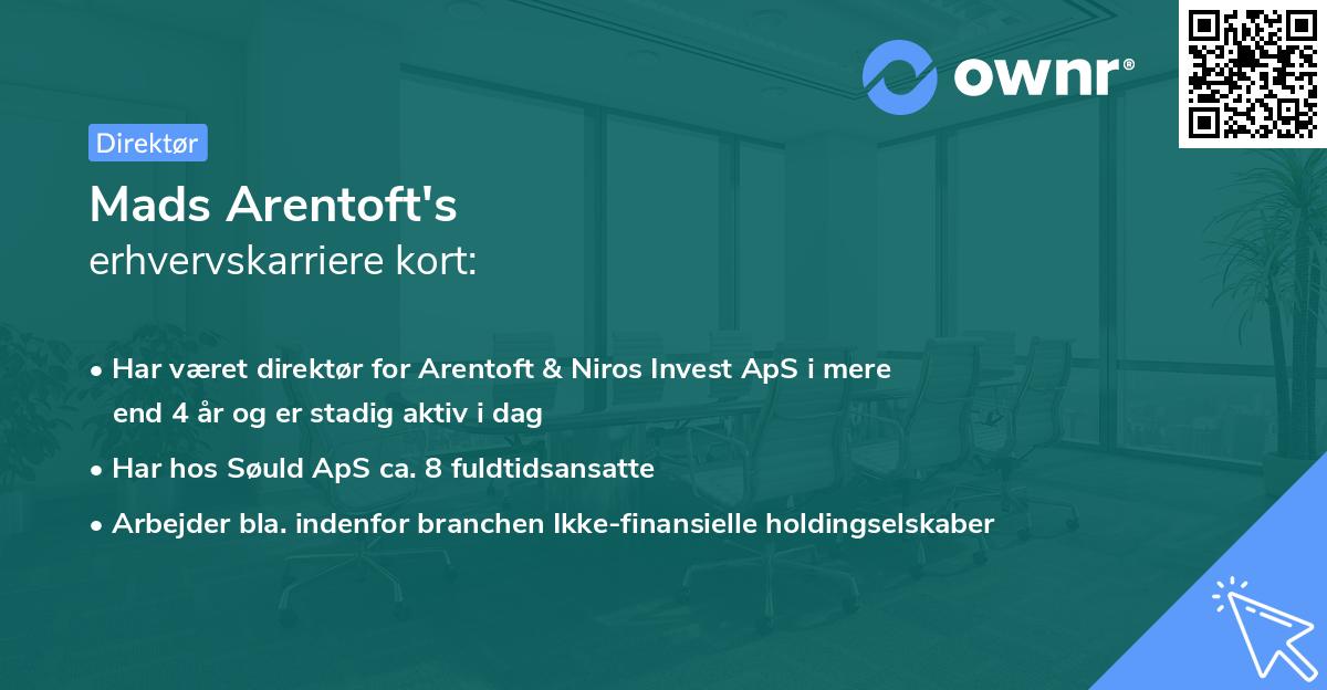 Mads Arentoft's erhvervskarriere kort