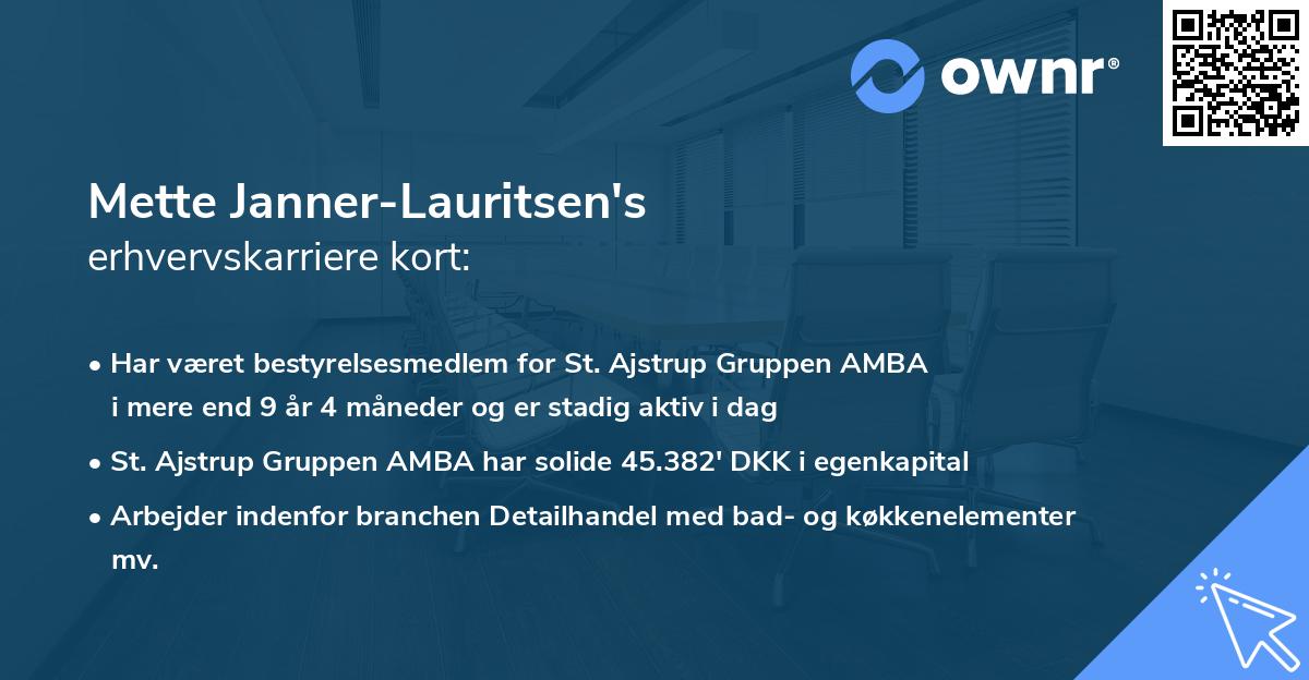 Mette Janner-Lauritsen's erhvervskarriere kort