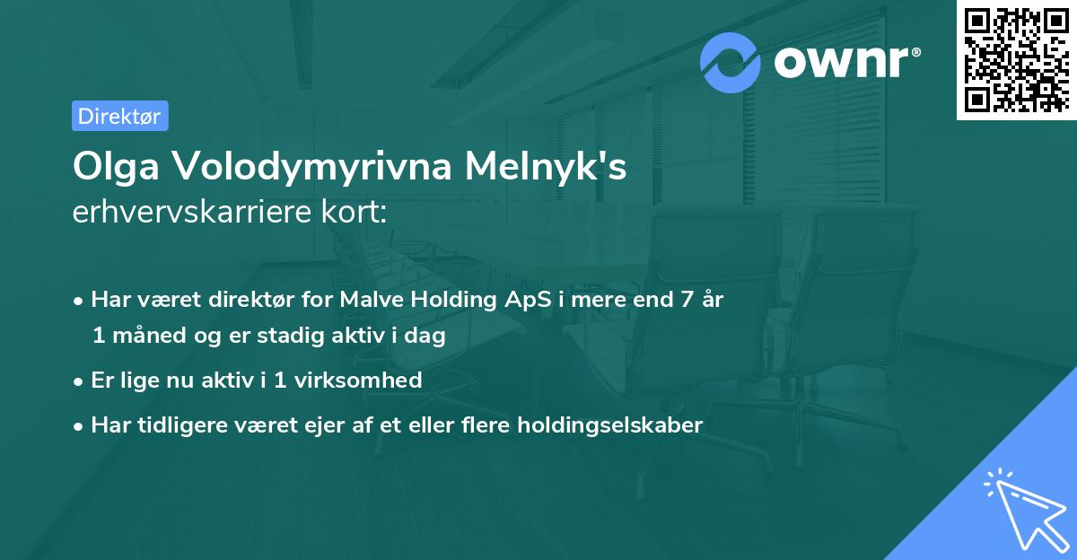 Olga Volodymyrivna Melnyk's erhvervskarriere kort