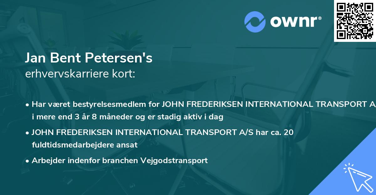 Jan Bent Petersen's erhvervskarriere kort