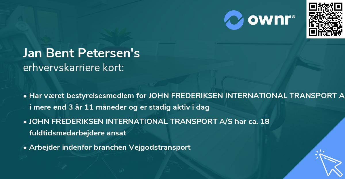 Jan Bent Petersen's erhvervskarriere kort