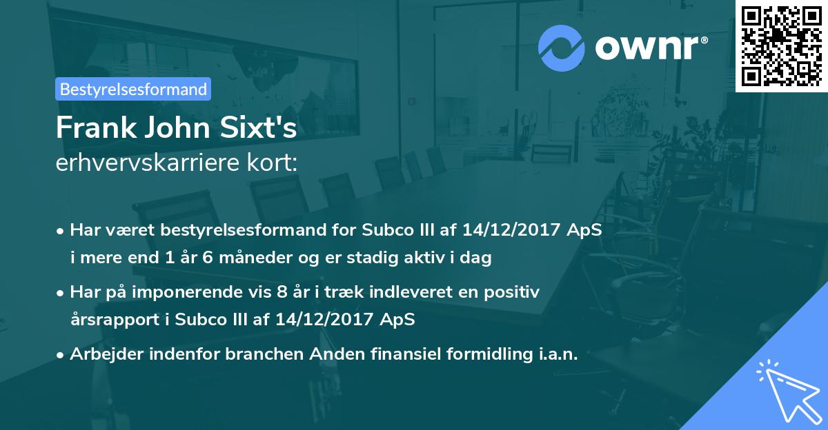 Frank John Sixt's erhvervskarriere kort