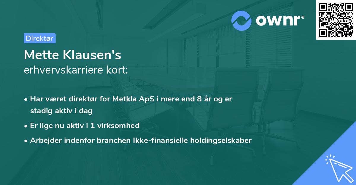 Mette Klausen's erhvervskarriere kort